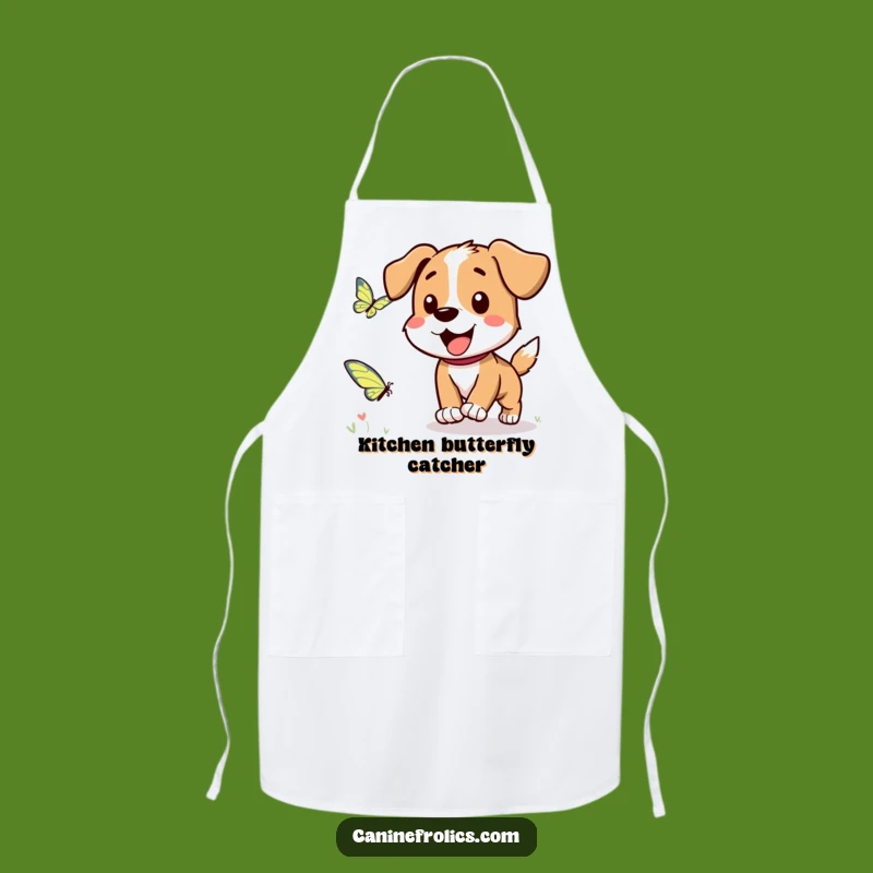 Funny Dog Apron: Kitchen Butterfly Chase Fun, Gift Idea