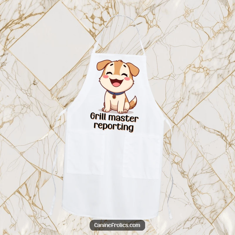 Funny Dog Apron: Happy dog panting outdoors, tongue out, perfect for sunny kitchen vibes and protecting clothes.