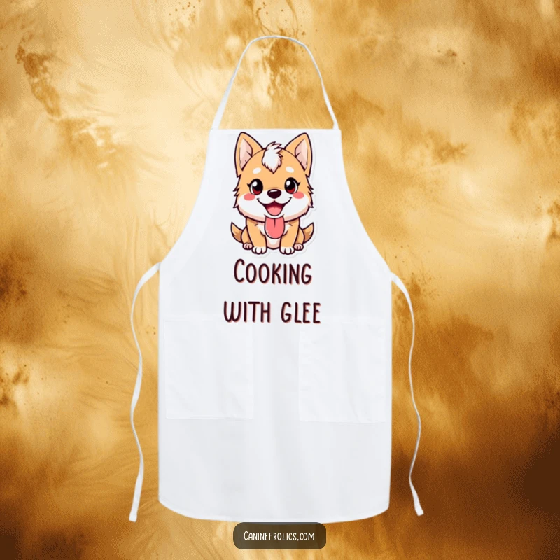 Funny apron featuring a cute dog character with a happy expression and tongue lolling out, perfect for adding humor to kitchen activities.