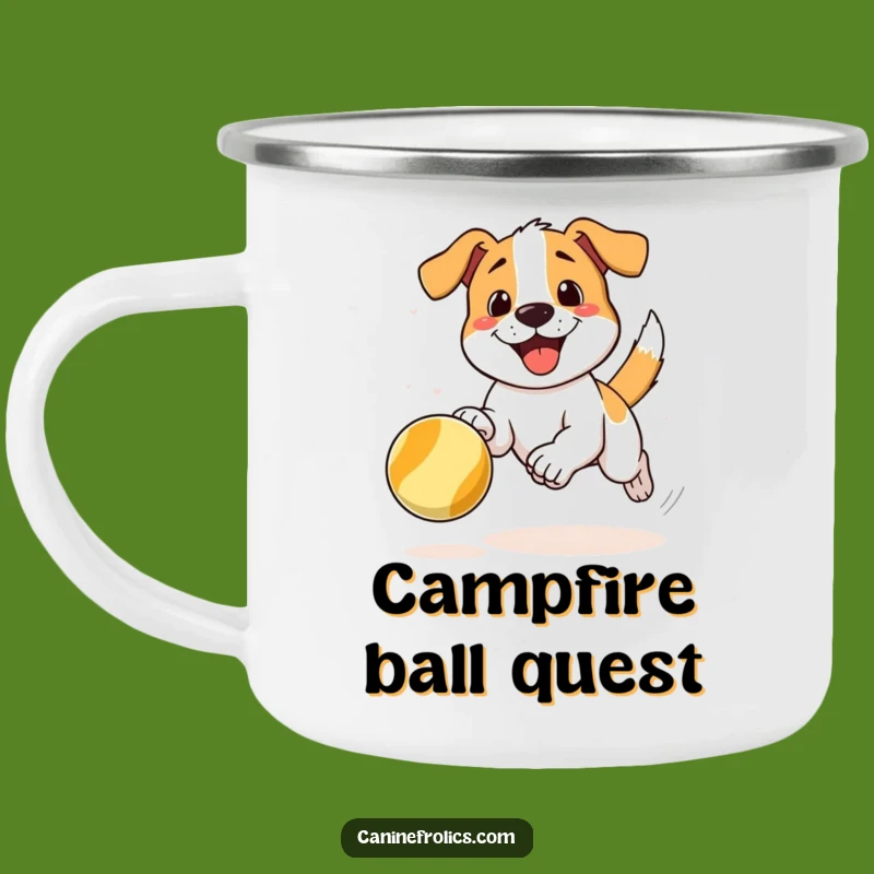 Funny Enamel Camping Mug - Dog Chasing Ball Outdoor Fun