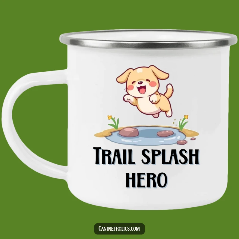 Durable Funny Dog Puddle Leap Camping Mug: Adventure with a Splash of Joy!