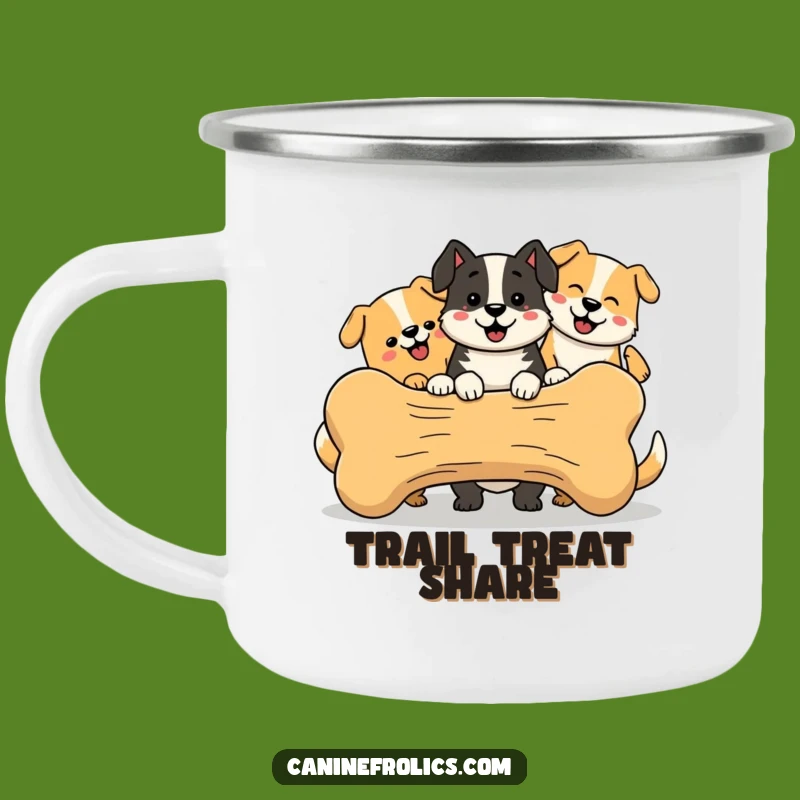 Funny Camping Mug - Happy Dog Bone Sharing, Outdoor Coffee Cup, Perfect Funny Gift