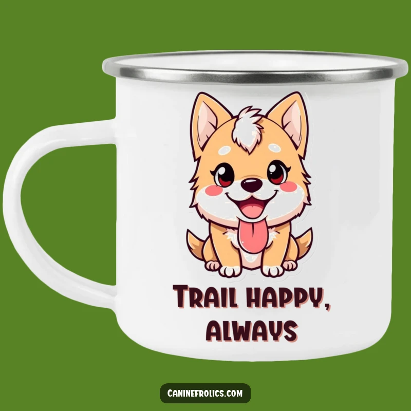 Funny Enamel Camping Mug - Happy Dog Tongue Lolling Out Adventure Drinkware