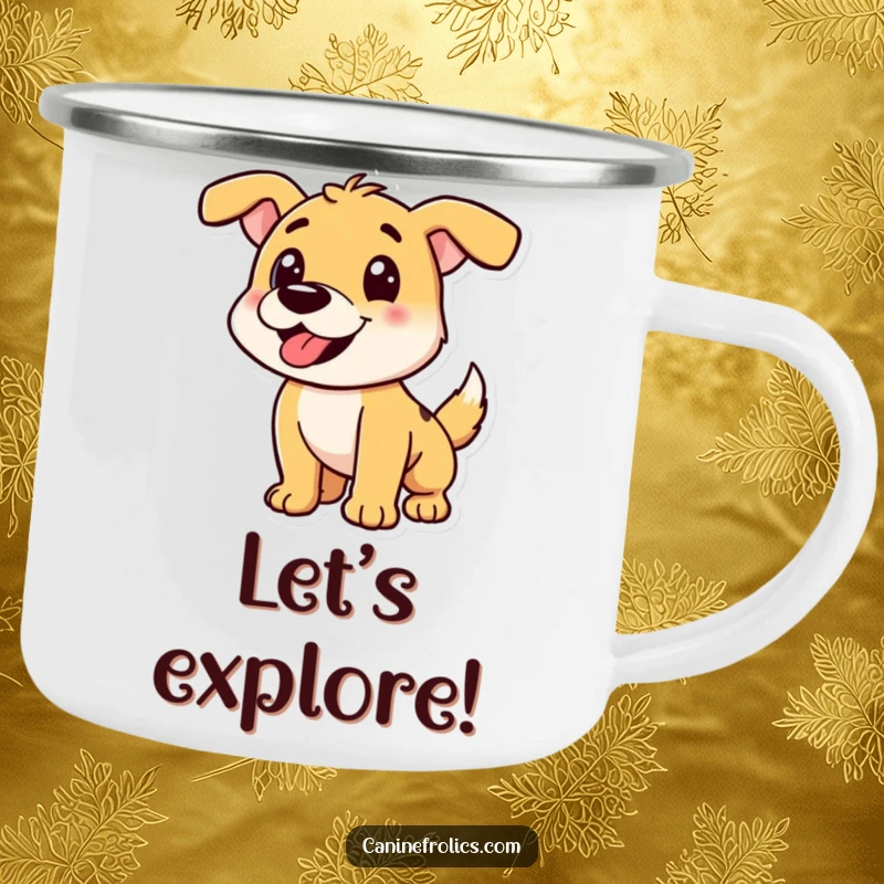 Funny Dog Camping Mug: Playful dog character mid-pounce, perfect for outdoor adventures and cheerful sips.