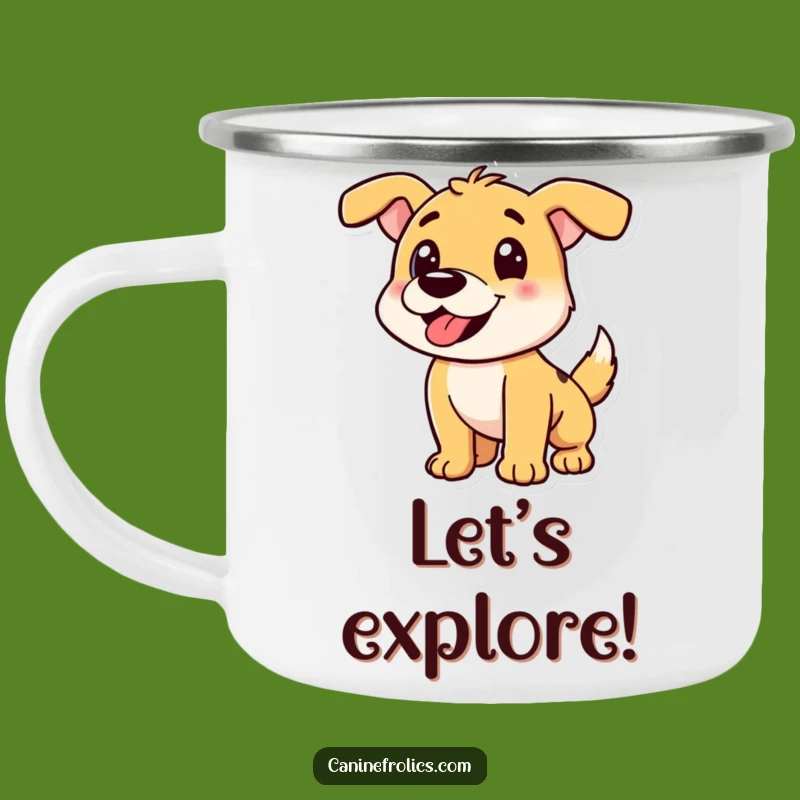 Funny Playful Dog Pounce Camping Mug: Outdoor Action, Rugged Funny Gift