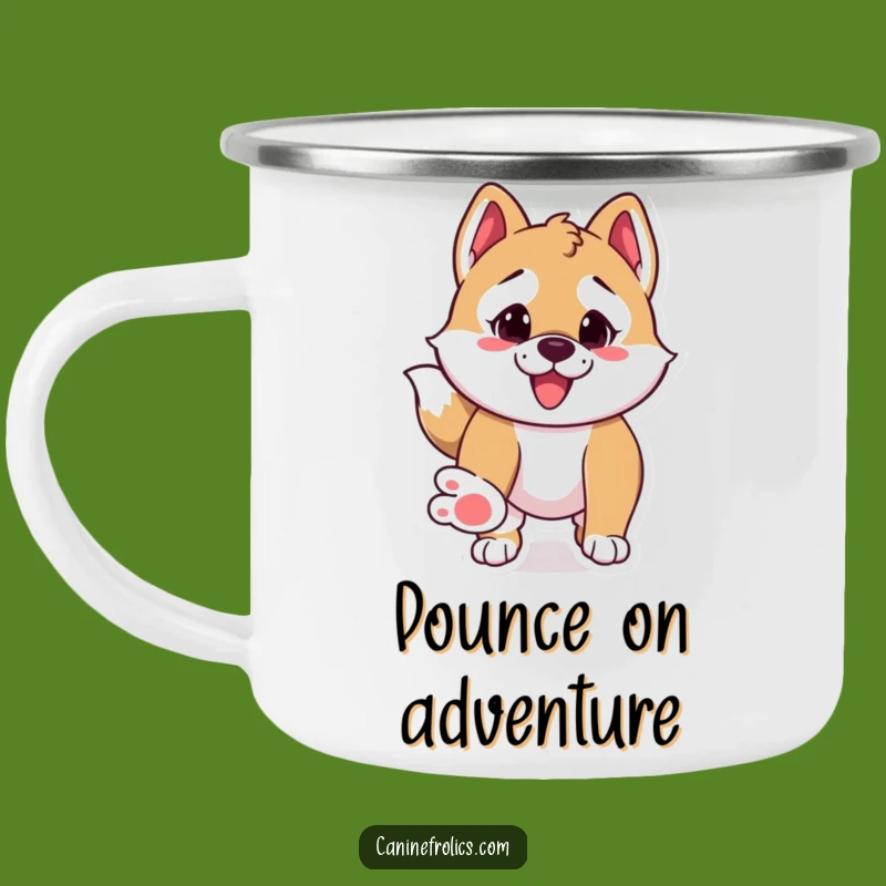 Funny Pounce Dog Camping Mug - Playful Canine Outdoor Gift