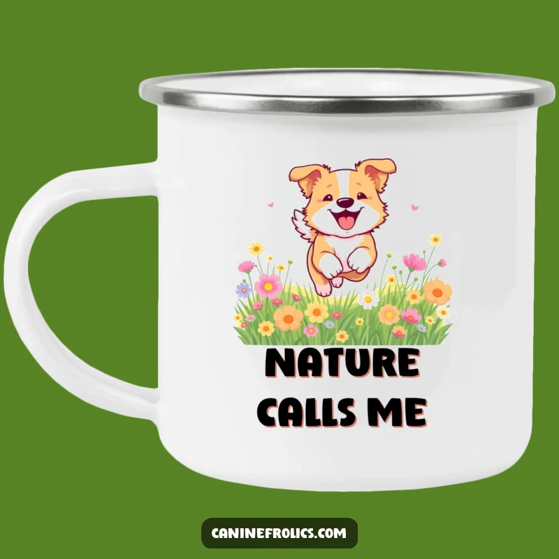 Funny Dog Flower Camping Mug: Joyful Bounding Adventure Gift