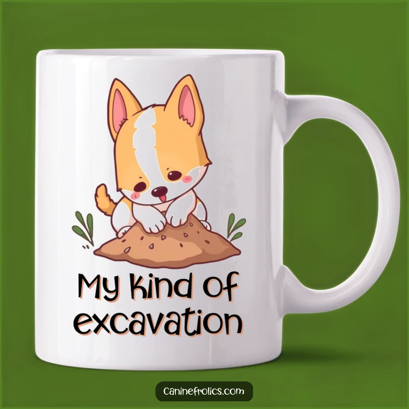 Funny Digging Dog Mug - Playful Canine Dirt Mound Funny Gift