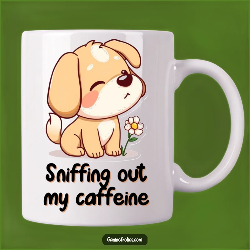 Funny Dog Mug: Curious Sniffer, Tail Wagging Flower Fun, Perfect Gift