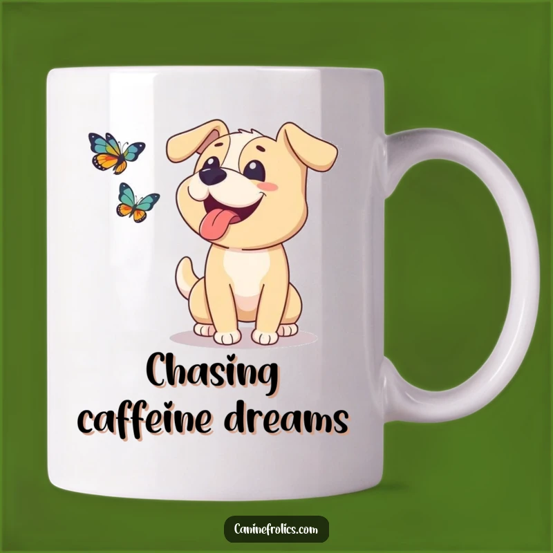 Funny Dog Mug: Tongue Out Pup Chasing Butterfly, Hilarious Gift for Dog Lovers