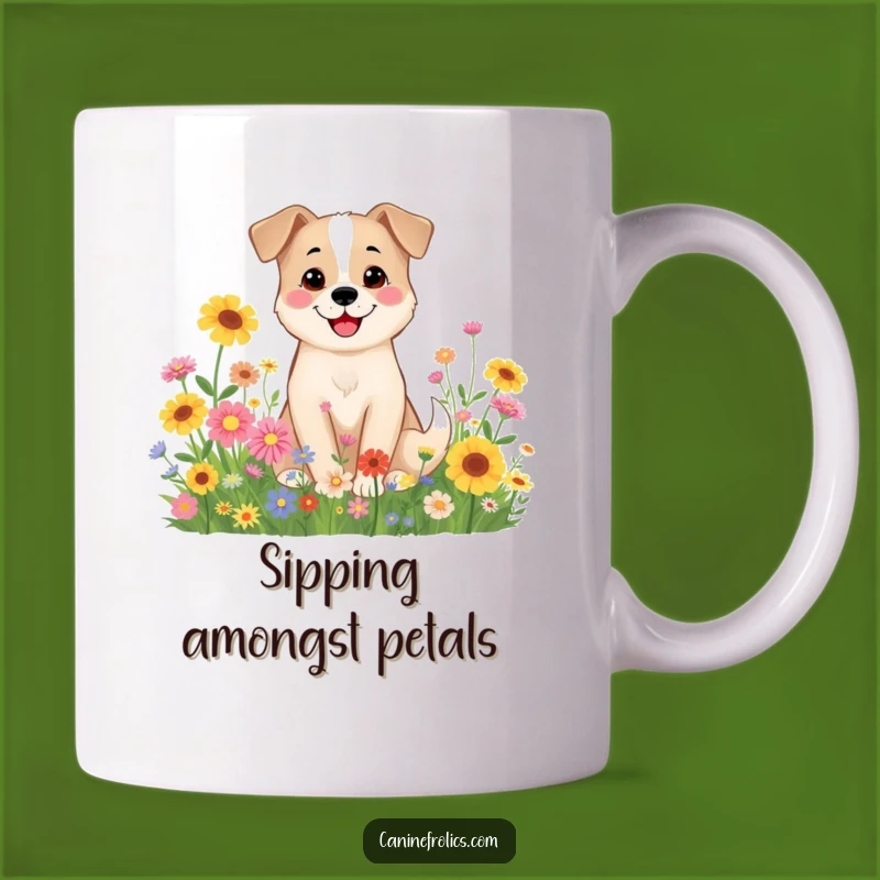 Funny Dog Wildflower Mug: Smiling Pup's Garden Bliss, Perfect Gift