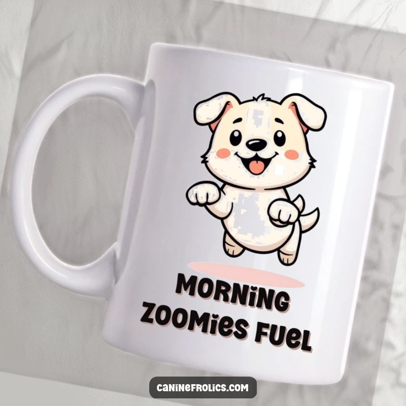 Funny mug with a simplified dog outline, showcasing energetic paws captured mid-leap, symbolizing boundless playfulness and activity.