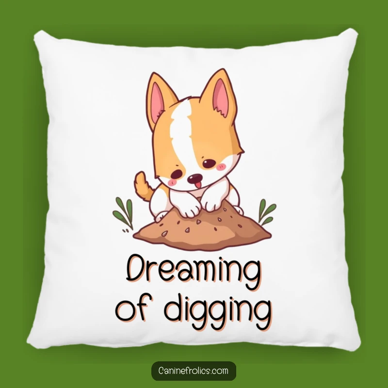 Funny Throw Pillow - Digging Dog Dirt Mound for Playful Comfort