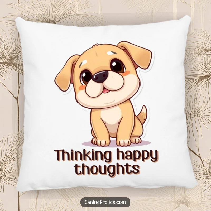 Funny pillow showcasing a playful dog tilting its head with a sweet, curious expression, perfect for adding a cozy vibe.