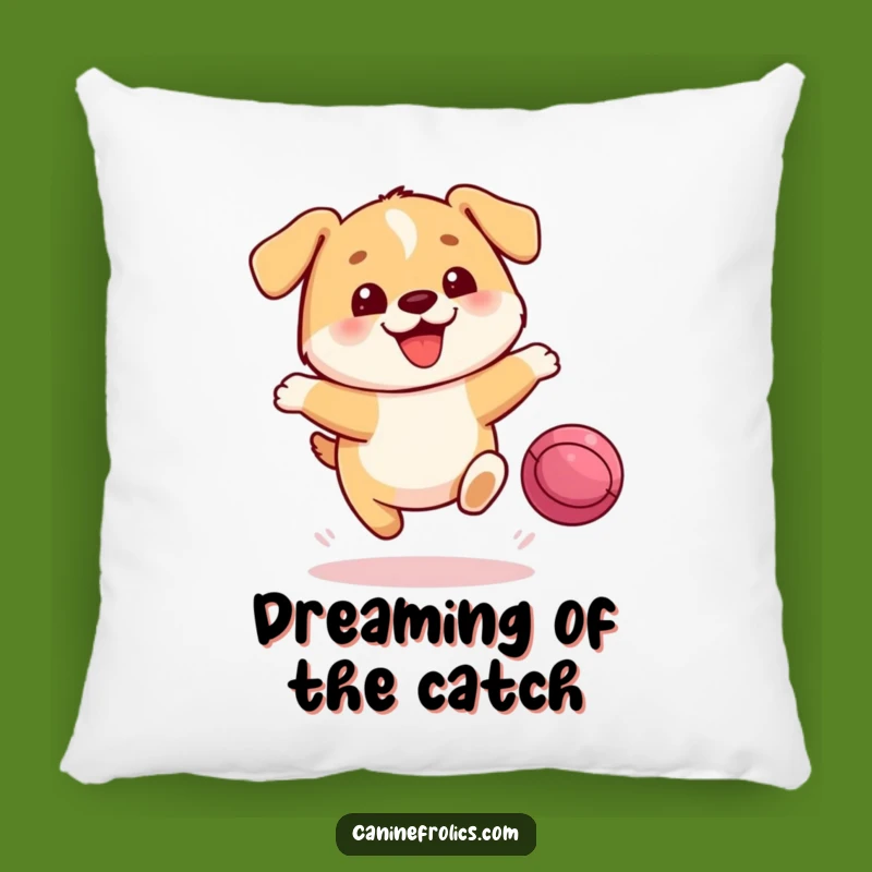 Funny Dog Pillow: Joyful Pup Ball Chase Cushion - Comfy & Hilarious Decor