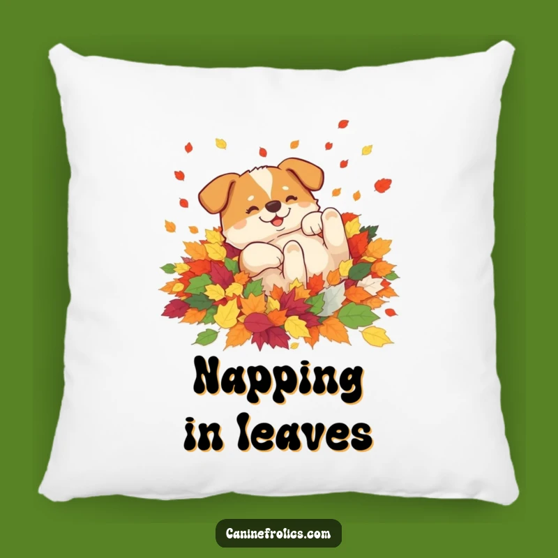 Funny Rolling Dog Leaves Pillow: Cozy Autumn Accent, Cheerful Pup Decor, Humorous Gift