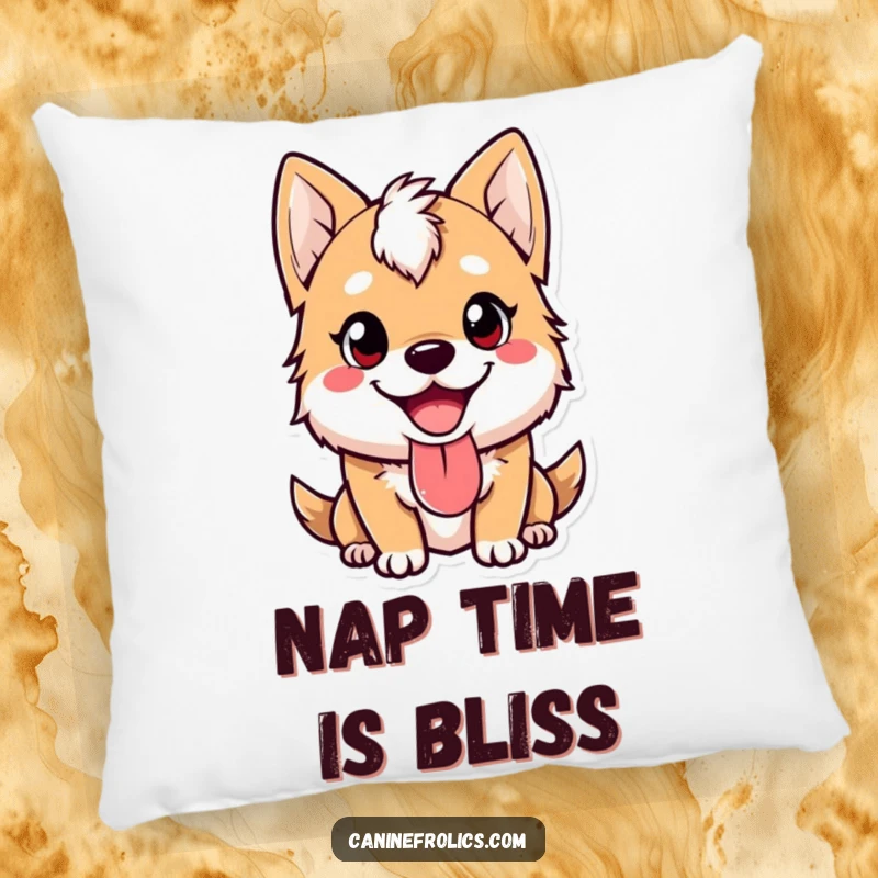 Funny dog pillow featuring a cute canine with a happy expression and tongue lolling out, offering both comfort and a cheerful, humorous vibe.