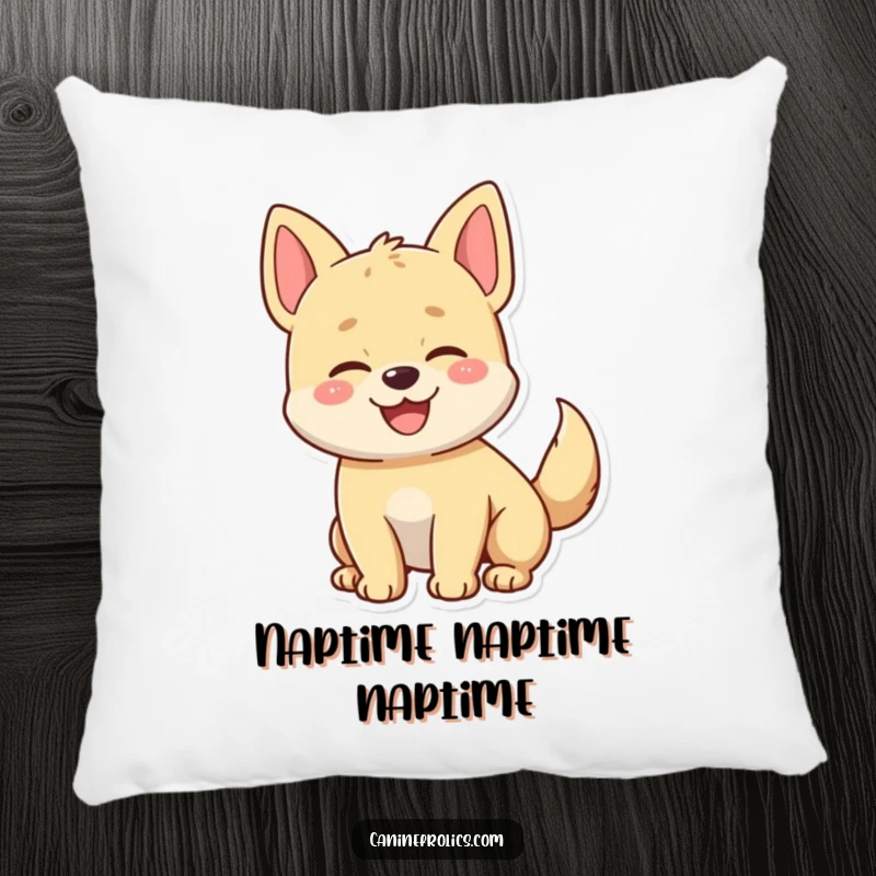 Funny pillow featuring a happy dog character with a comically fast-wagging tail, perfect for adding a touch of joy to any room.
