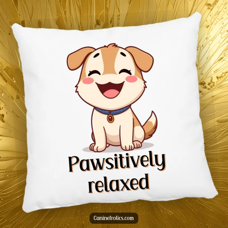 Funny Dog Pillow: Soft cushion featuring a happy dog panting outdoors, conveying pure joy and sunny day vibes.