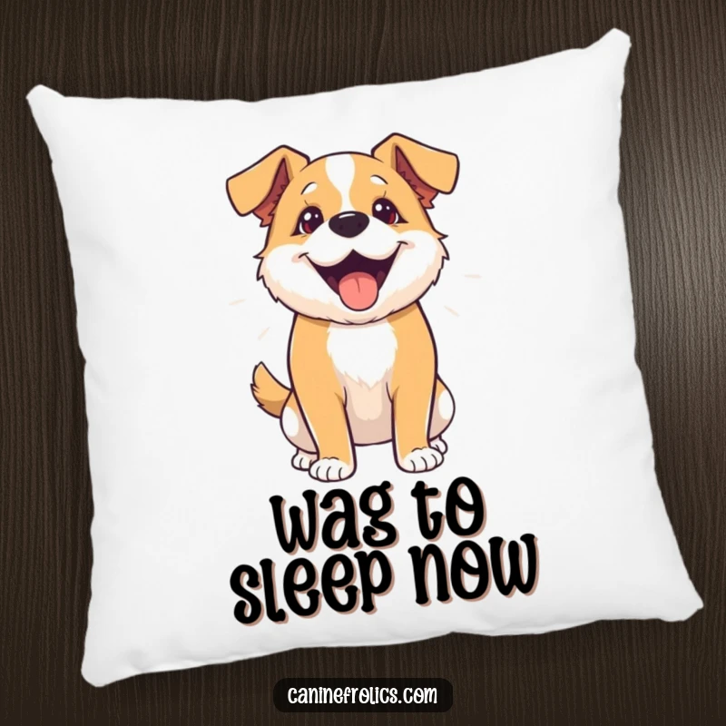 Funny pillow design of a dog whose entire body is wagging uncontrollably with immense happiness and excitement.