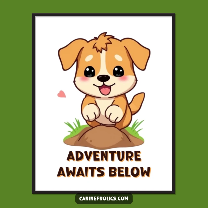 Funny Dog Digging Digital Art: Decorate with Canine Intensity, Unique Print