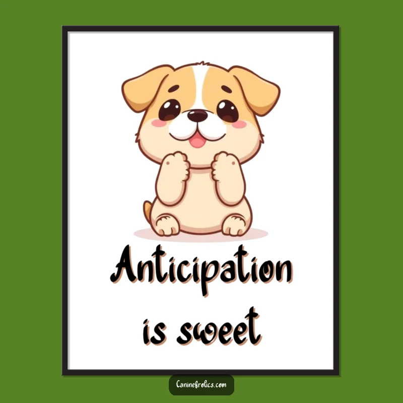 Funny Dog Treat Digital Print: Paws Up Anticipation Art