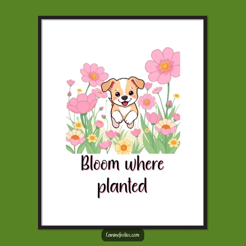 Funny Puppy Flower Field Digital Art: Joyful Dog Print, Whimsical Decor, Instant Gift