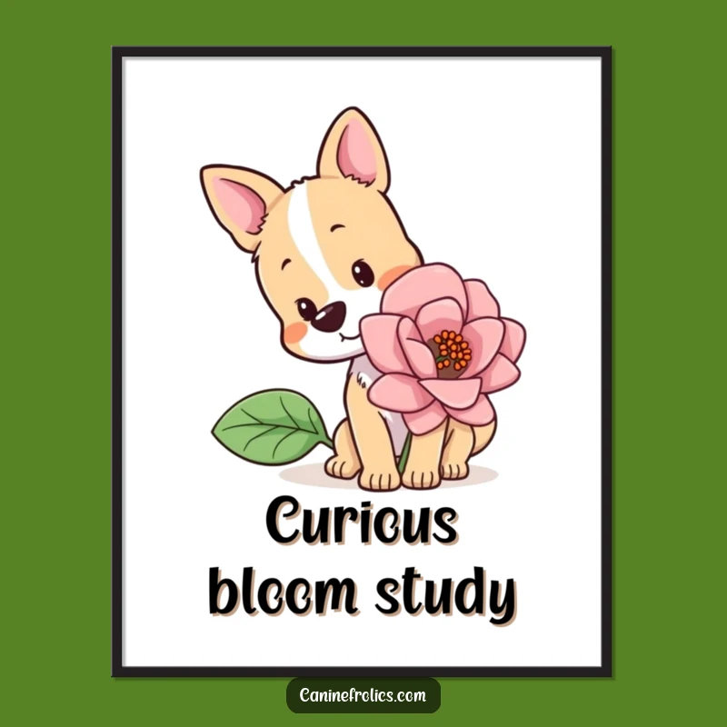 Funny Curious Dog Flower Art Print A Gift For Nature's Beauty
