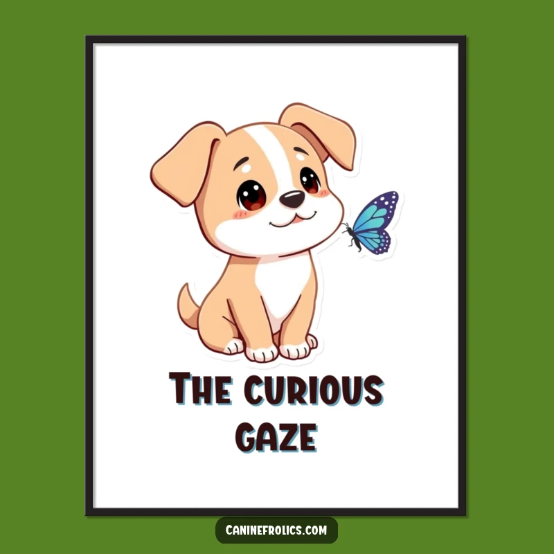 Curious Dog Butterfly Digital Art Print: Instant Serenity for Your Space