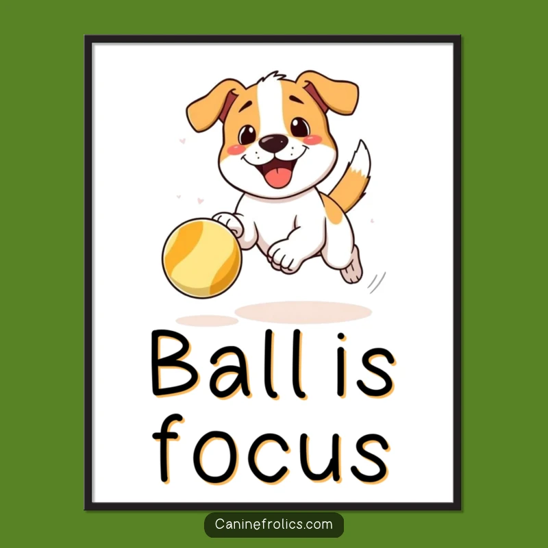 Funny Digital Art Print - Dog Chasing Ball Instant Energetic Decor