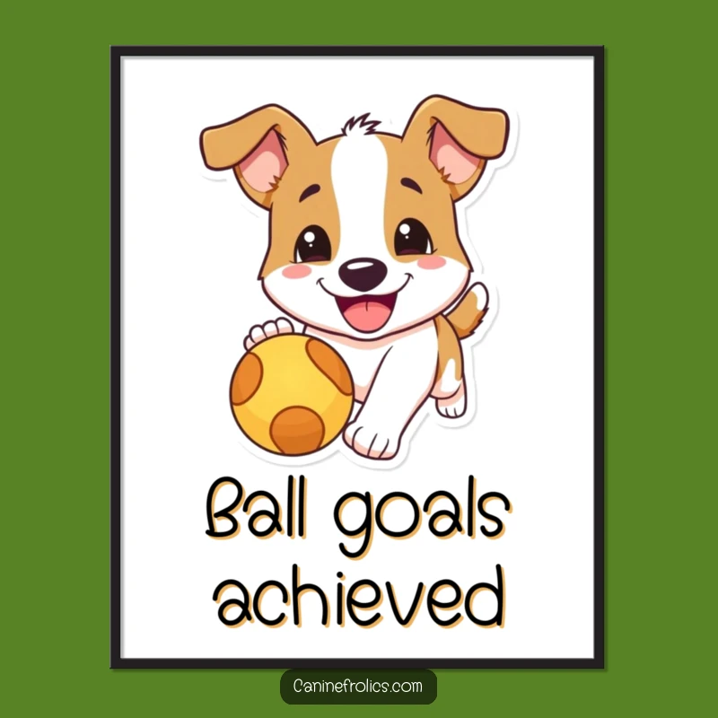 Funny Dog Chasing Ball Digital Art - Joyful Pup Print for Instant Cheer