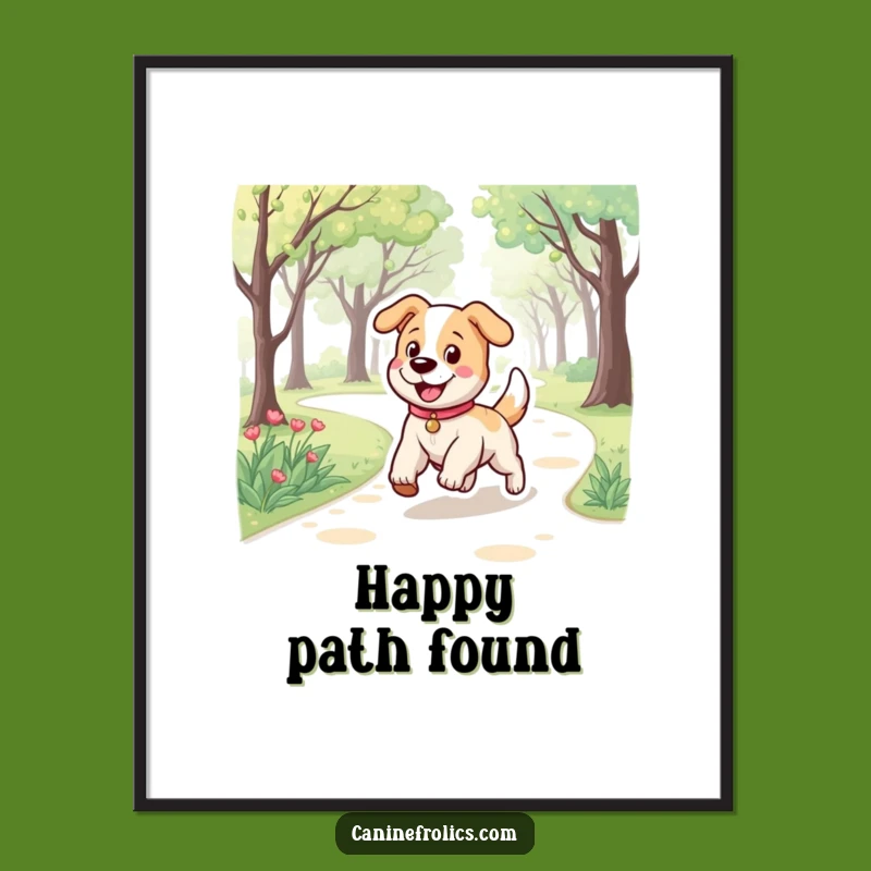Funny Dog Digital Art: Bouncy Pup Trotting Park Path, Instant Joyful Download