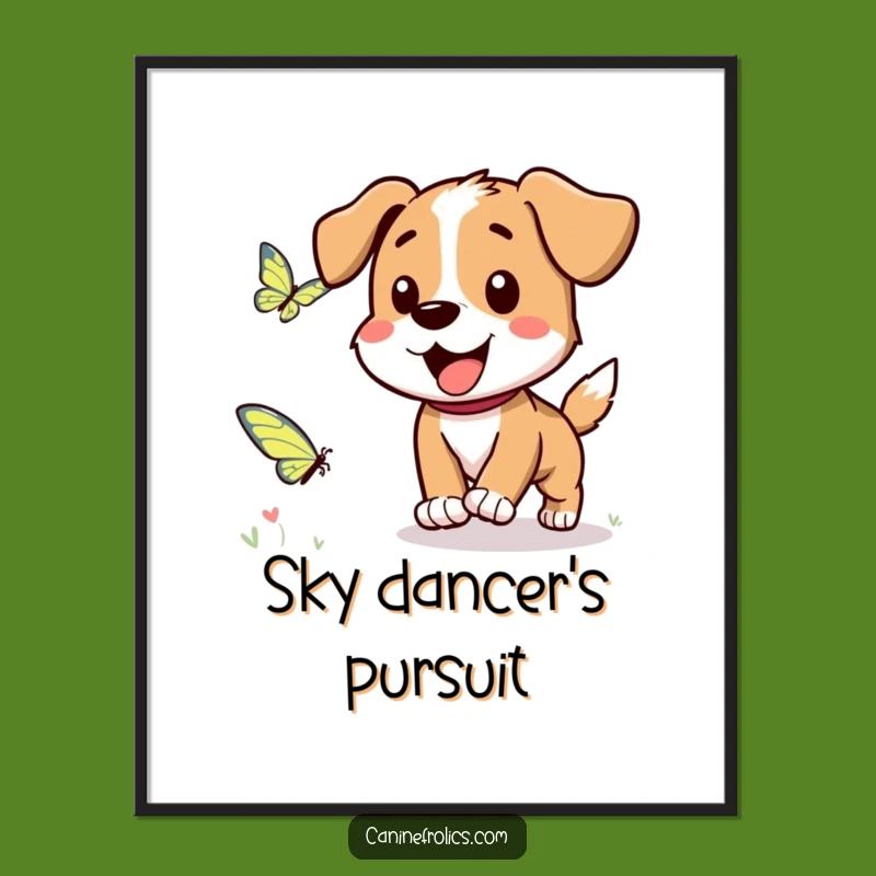 Funny Dog Digital Art: Butterfly Chase Joy, Instant Gift