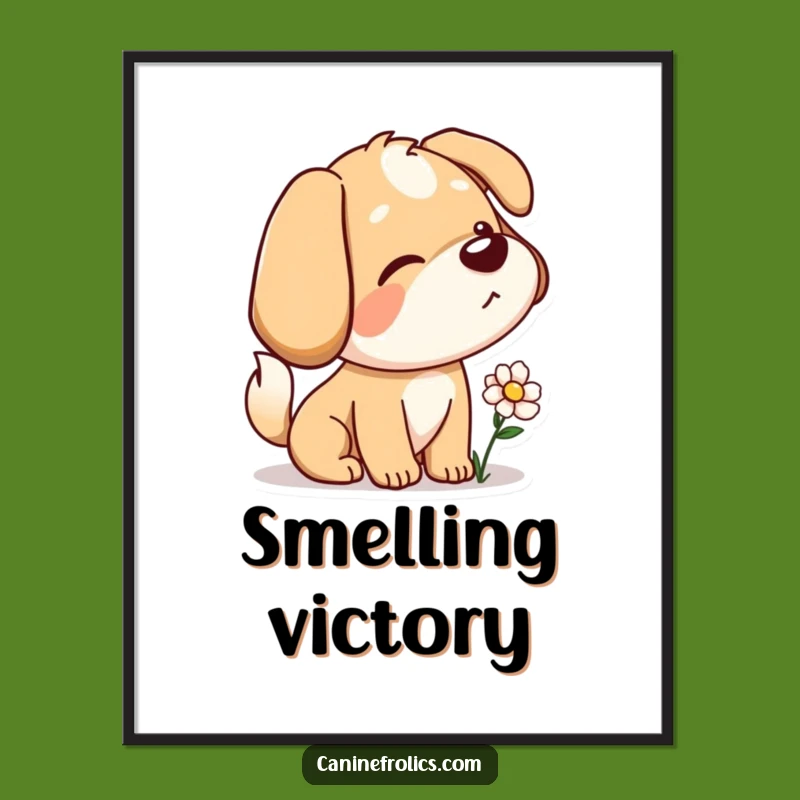 Funny Dog Digital Art: Curious Sniffer, Tail Wagging Flower, Instant Nature Download