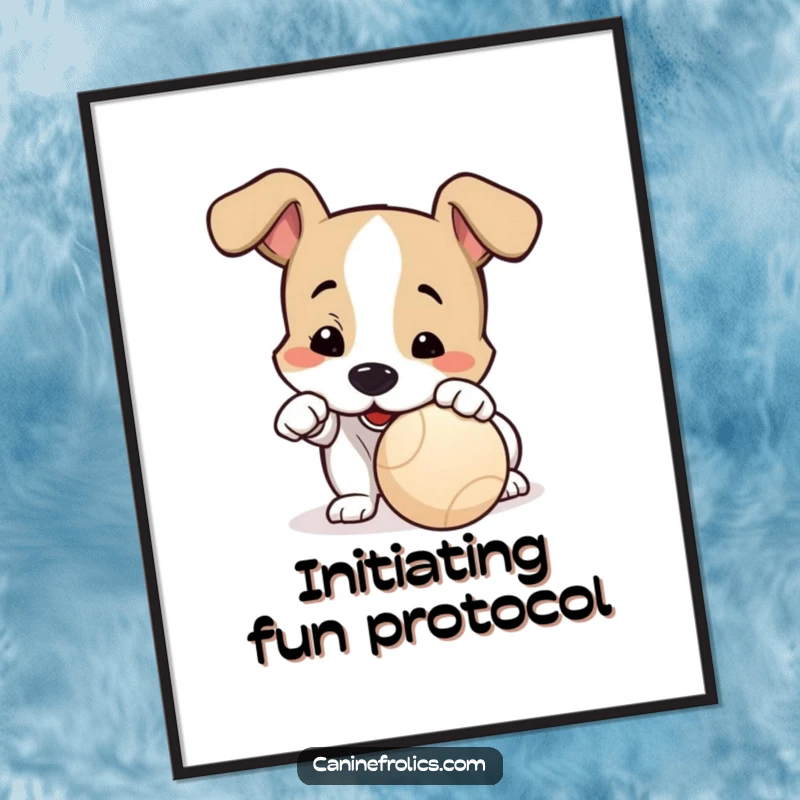 Funny Digital Art: A dog is depicted in a state of playful readiness, nudging a ball with its nose, full of eager anticipation.