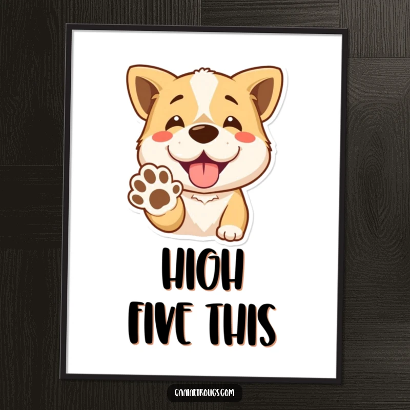 Funny Digital Art: A dog with a wide, happy smile extends its paw for a friendly handshake. A humorous and joyful illustration.