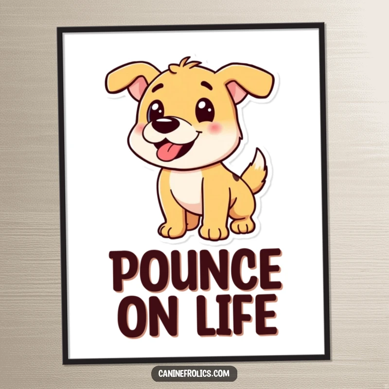 Funny Dog Digital Art Print: Playful dog character mid-pounce, radiating energy and readiness for fun, perfect vibrant art.