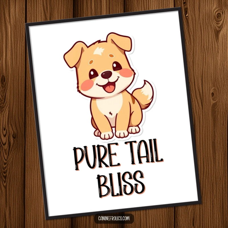 Funny Dog Digital Art Print: A dog character's tail wagging with pure, unbridled delight, symbolizing happiness.