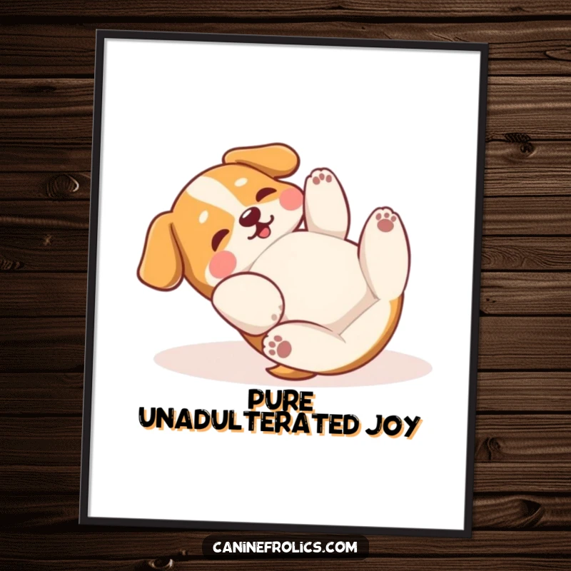 Funny Digital Art: A dog is depicted in a state of pure, hilarious bliss, rolling on its back with paws playfully extended.