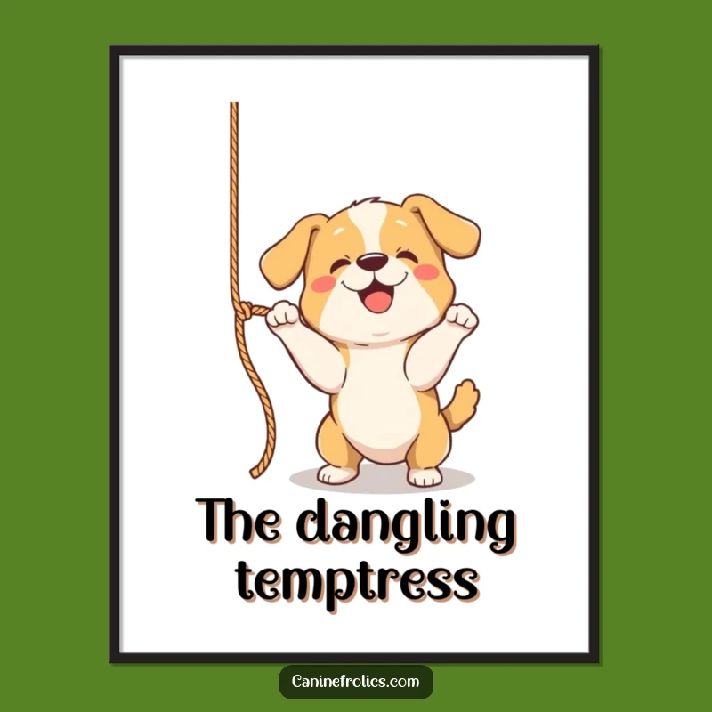 Funny Digital Art - Playful Dog Rope Batting Print, Instant Wall Decor, Unique Funny Gift