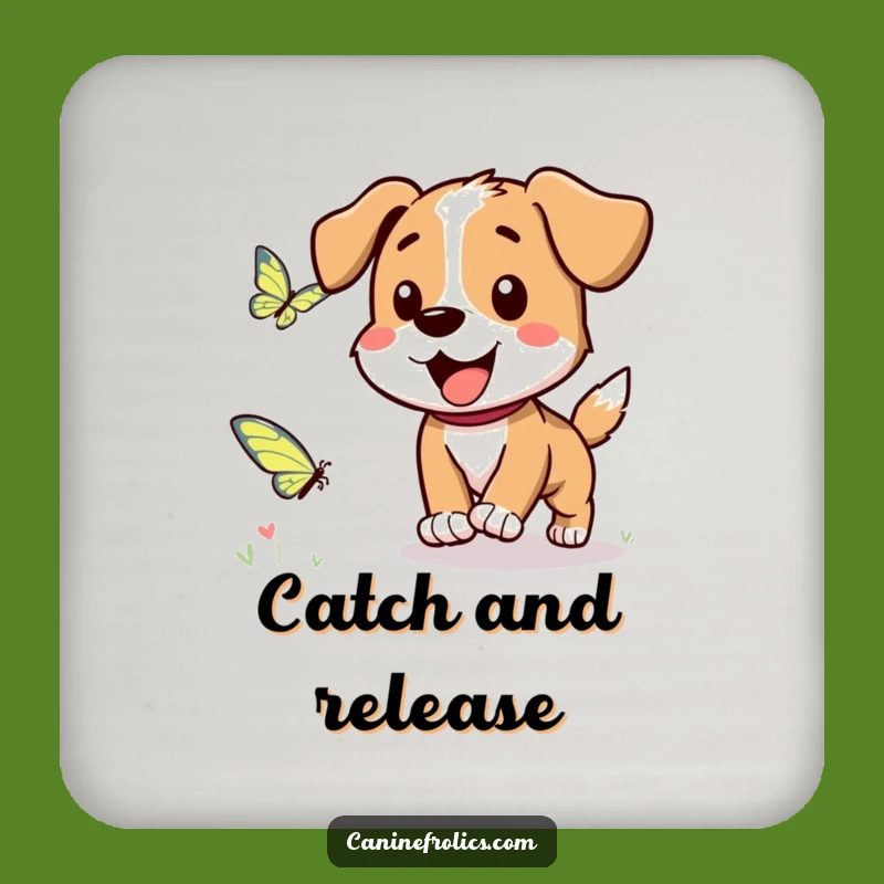 Funny Dog Coaster: Butterfly Chase Playfulness, Protective Gift