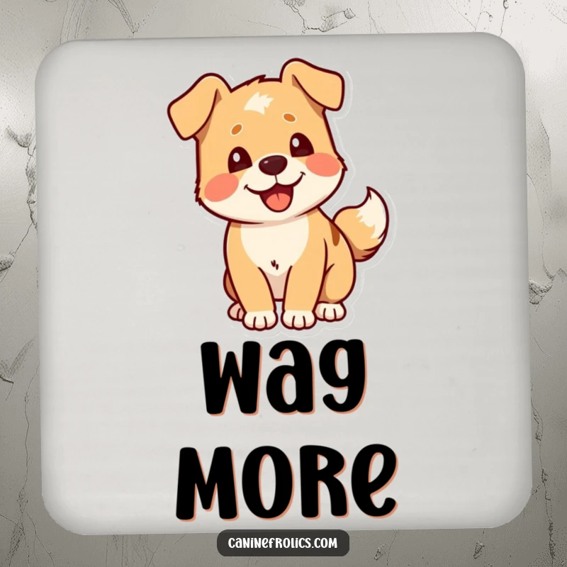 Funny Dog Coaster: Illustration of a dog character's tail wagging with pure delight, adding humor to table settings.