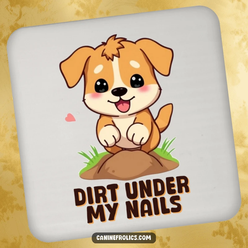 Funny Coaster: A dog digs with intense focus, paws a blur, adding a layer of humorous determination to your drink.