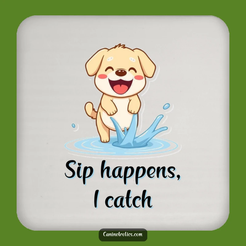 Funny Dog Drink Coaster: Happy Pup Water Fun - Protect Surfaces with Humor
