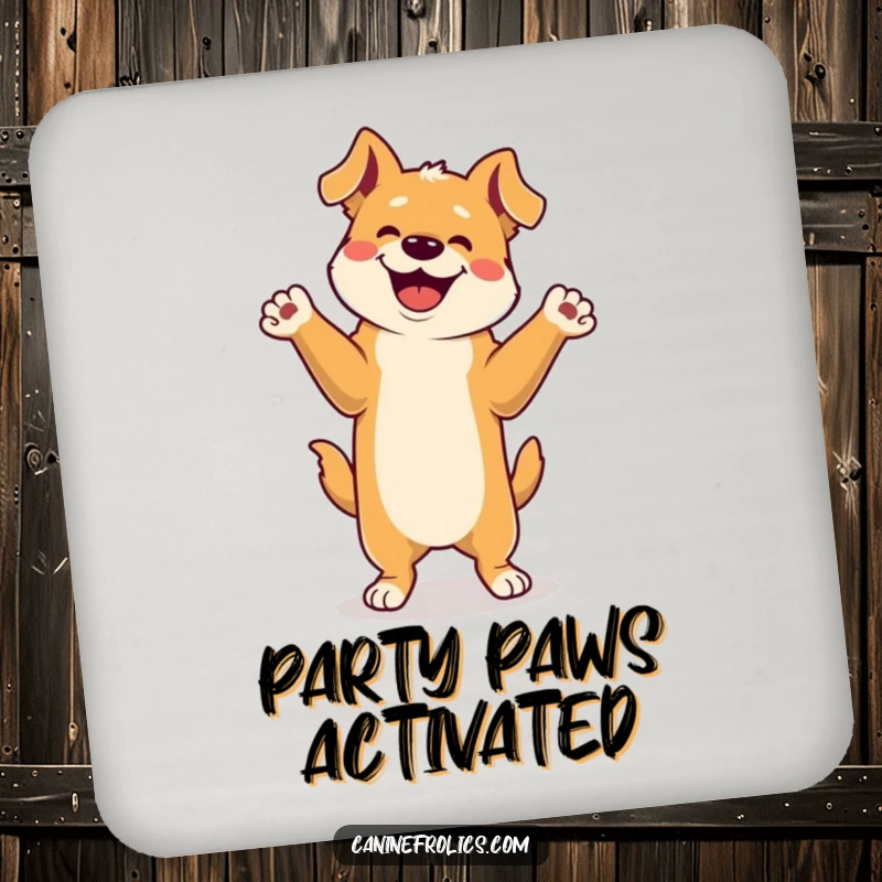 Funny Coaster: A dog performs a delightful happy dance on its hind legs, adding a touch of whimsical joy to your drink.
