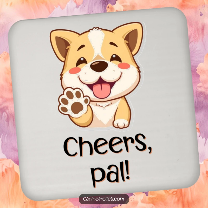 Funny Drink Coaster: A dog with a happy smile offers its paw for a greeting. A humorous and protective accessory.