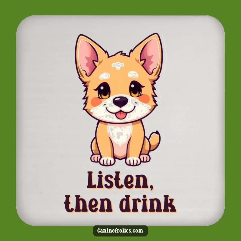 Funny Drink Coaster - Curious Dog Ears Perked for Playful Tables