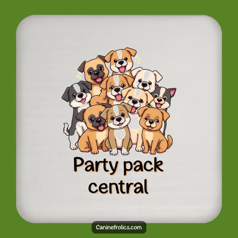 Funny Dog Pack Coaster: Mixed Breeds Playing, Protects Surfaces with Humor