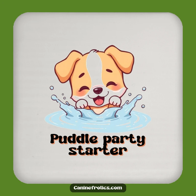 Funny Dog Splashing Puddle Coaster - Protect Surfaces with Hilarious Art