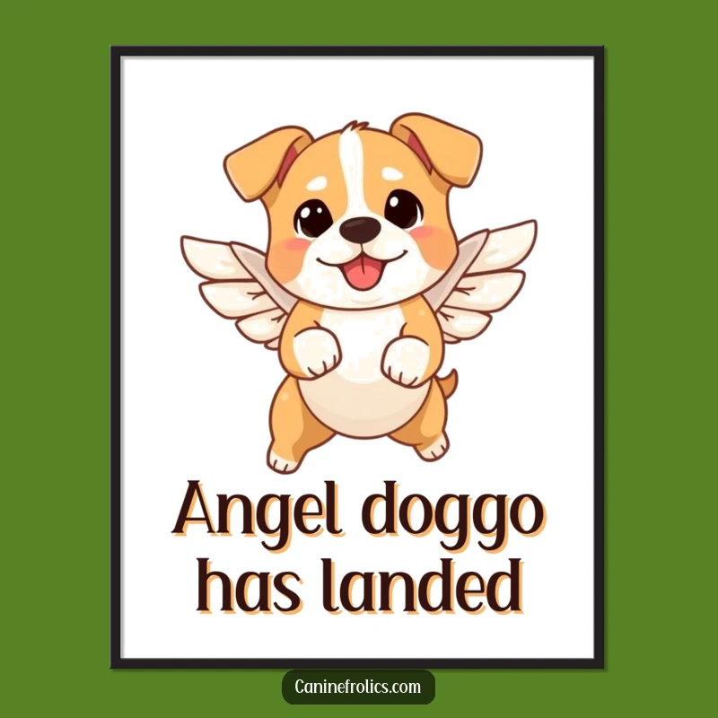 Funny Angel Dog Poster - Whimsical Flying Pup Art Print, Gift Idea
